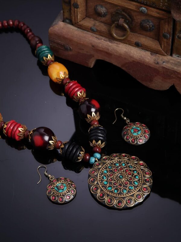 Shining Diva Fashion Latest Stylish Traditional Tibetan Pendant Necklace Jewellery Set for Women - Image 3