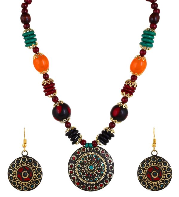 YouBella Jewellery set for Women Stylish Latest Tibetan Pendant Necklace with Earrings for Women & Girls (Gift) Tribal Necklace Jewellery Beads Necklace - Image 2