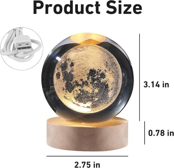 Desidiya Moon Crystal Ball Night Light,2.4 Inch Glass Ball Night LED Lamp with Woodern Base,Decorations Gifts for Men,Women,Kids,Boys,Girls,Teens - Image 7