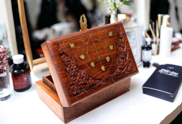 Handicrafts Handmade Wooden Jewellery Box for Women Wood Jewel Organizer Hand Carved with Intricate Carvings Gift Items - 6 inches - Image 7