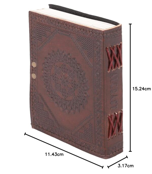 ALCRAFT Real Leather Green Stone Brown Embossed Handmade Diary with Metal Lock -Size of (H) 6*(L) 4.5 Brown - Image 8