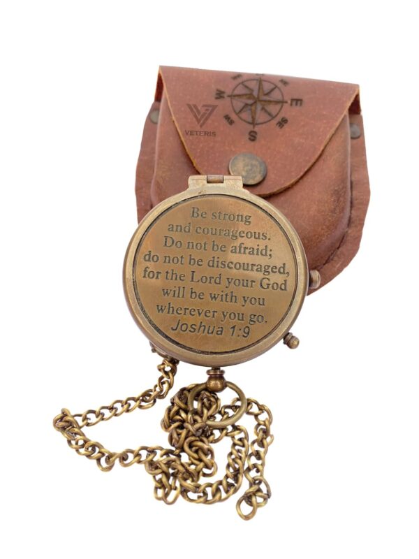 VETERIS Be Strong & Courageous Brass Compass | Engraved Religious Joshua 1:9 Quote Birthday Gift, Baptism Confirmation Gifts idea for Boy Girl Men Women (Be Strong & Courageous) - Image 2
