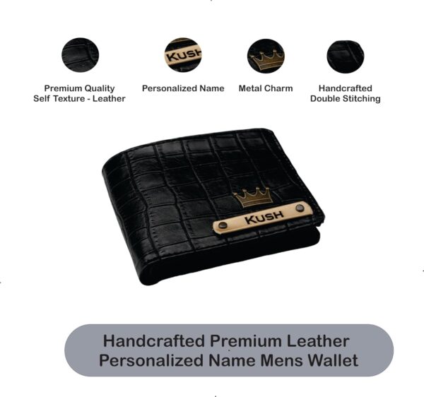 AICA Personalized Name & Charm Self – Textured Leather Mens Wallet (Black) | Birthday Wedding Anniversary Engagement Gifts for Men - Image 6
