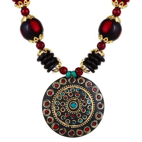 YouBella Jewellery set for Women Stylish Latest Tibetan Pendant Necklace with Earrings for Women & Girls (Gift) Tribal Necklace Jewellery Beads Necklace - Image 4