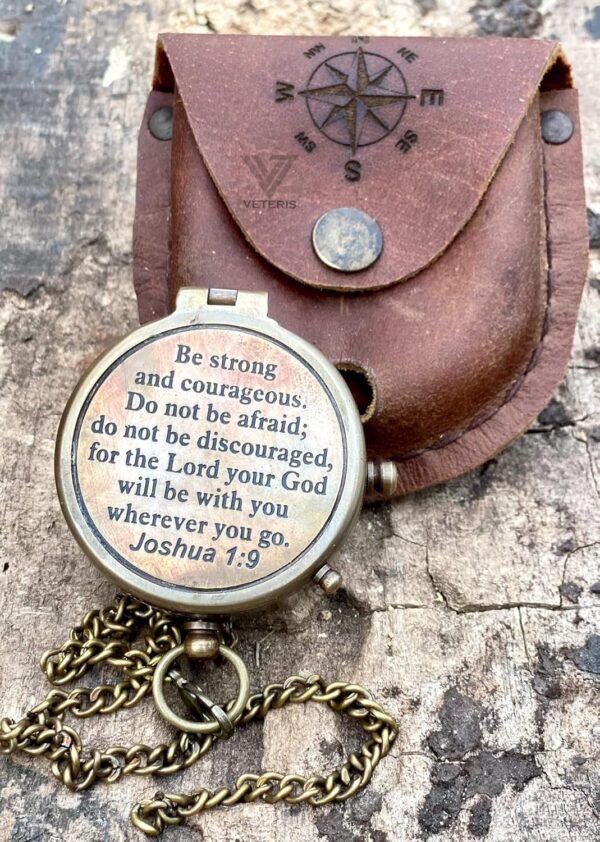 VETERIS Be Strong & Courageous Brass Compass | Engraved Religious Joshua 1:9 Quote Birthday Gift, Baptism Confirmation Gifts idea for Boy Girl Men Women (Be Strong & Courageous) - Image 6