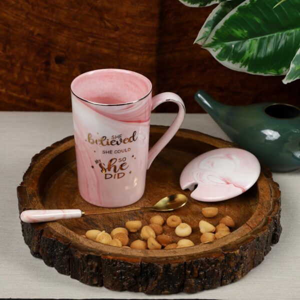 NYRWANA Coffee Mug, Gift for Girls, Birthday Gift for Women, Birthday Gift for Girls, Girls Gift Items for Birthday, Coffee Mug with Lid, Diwali Gifts, Coffee Mug with Spoon & Gift Box (400ml - Pink) - Image 3