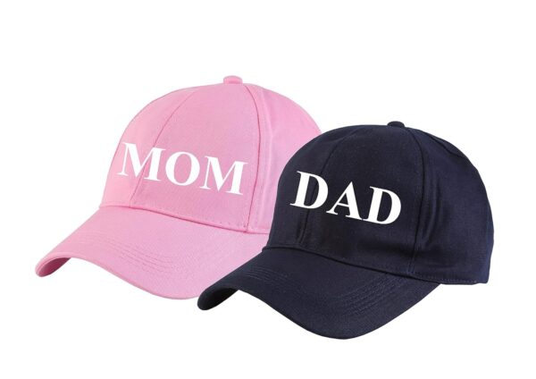 AICA Mom and Dad Cotton Cap Hat - Adjustable Size, 2pcs | Gifts for Mom Dad | Pregnancy Maternity Announcement Reveal Mom Dad to be Gifts Photo Shoot Props Ideas for Mom Dad Parents - Image 2
