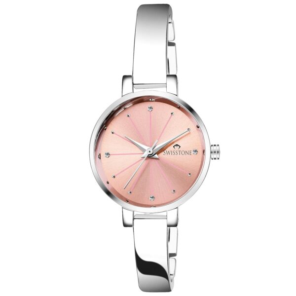 SWISSTONE Analog Stainless Steel Silver Plated Women's Watch (Pink Dial Silver Colored Strap) - Image 2