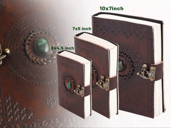 ALCRAFT Real Leather Green Stone Brown Embossed Handmade Diary with Metal Lock -Size of (H) 6*(L) 4.5 Brown - Image 5