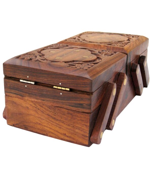 ITOS365 Jewellery Box for Women Wooden Flip Flap Flower Carved Design Handmade Gift, 8 inches - Image 7