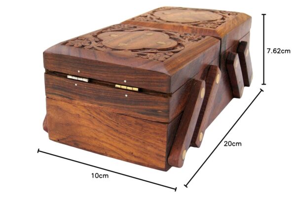ITOS365 Jewellery Box for Women Wooden Flip Flap Flower Carved Design Handmade Gift, 8 inches - Image 8