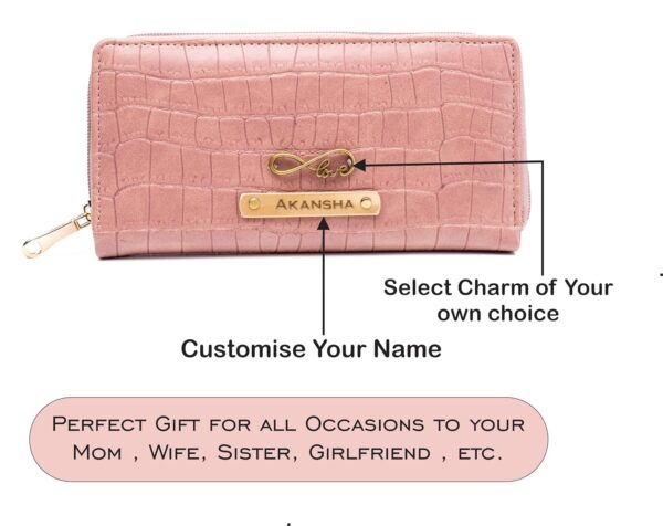 AICA Personalized Name & Charm Self -Textured Leather Customized Womens Wallet Purse (NudePink) |Birthday Anniversary Gift for Women Wife Girlfriend Girl - Image 3
