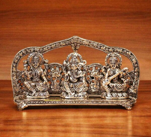 INTERNATIONAL GIFT® Silver Laxmi Ganesh Sarswati Idol Statue Oxidized Finish with Red Velvet Box Packing with Beautiful Carry Bag (14 cm X 25 cm X 5 cm) - Image 6
