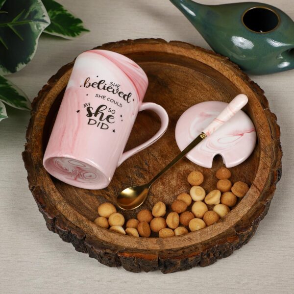 NYRWANA Coffee Mug, Gift for Girls, Birthday Gift for Women, Birthday Gift for Girls, Girls Gift Items for Birthday, Coffee Mug with Lid, Diwali Gifts, Coffee Mug with Spoon & Gift Box (400ml - Pink) - Image 7