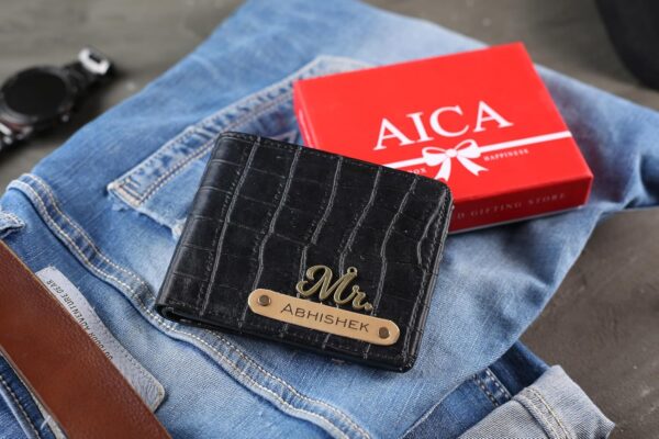 AICA Personalized Name & Charm Self – Textured Leather Mens Wallet (Black) | Birthday Wedding Anniversary Engagement Gifts for Men - Image 3