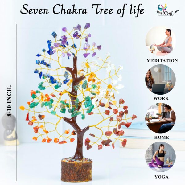 HindCraft Chakra Tree, Crystal Tree for Positive Energy - Crystals & Healing Stones - Feng Shui Seven Chakra Tree of Life Decor - Home Decorations for Living Room, 7 Chakra Tree, 200 Beads, 8-10" - Image 4
