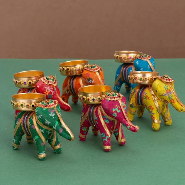JH Gallery Handcrafted Recycled Material Elephant Tealight Candle Holder Home Decoration Item for Diwali Decor (Multicolor, 8 X 5 X 10 Cm) - Pack of 6 - Image 4