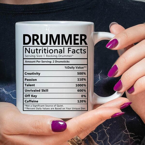 AliCarr Drummer Nutritional Facts Coffee Mug - Drummer Mugs Gifts for Men - Drum Player Funny Novelty Gag Gift for Kids Christmas Birthday Ceramic Ingredients Tea Cup - Image 8
