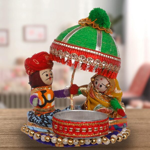 JH Gallery Recycled Material Rajasthani Raja Rani Puppet | Dolls Decorative Tealight Candle Holder | Diwali Decoration Items for Home Decor | Tea Light Candle Holder(Pack of 2) - Image 7