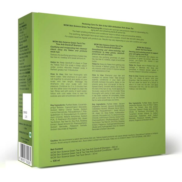 WOW Skin Science Green Tea Restoring Gift Kit for Men & Women | Premium Luxury Gift Set | Diwali Gift Kit | Skin & Hair Care | Shampoo, Conditioner, Face Serum | Combo Pack of 3 - Image 7