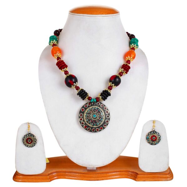 YouBella Jewellery set for Women Stylish Latest Tibetan Pendant Necklace with Earrings for Women & Girls (Gift) Tribal Necklace Jewellery Beads Necklace - Image 5