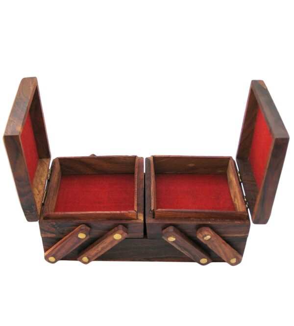 ITOS365 Jewellery Box for Women Wooden Flip Flap Flower Carved Design Handmade Gift, 8 inches - Image 3