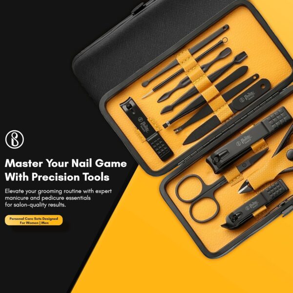 Beauté Secrets Essentials Manicure Set Nail Clippers, Stainless Steel Nail Scissors Grooming Kit, Acne needle, Blackhead Tool Leather Travel Case (Yellow) - Image 5