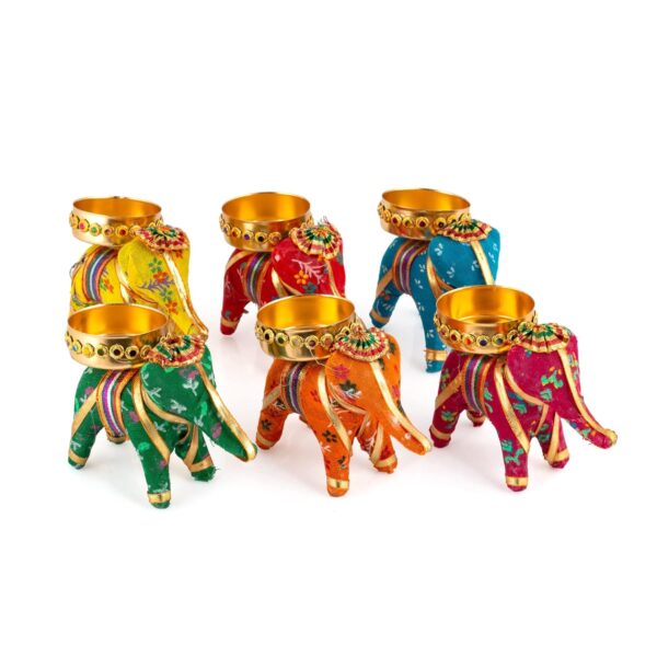 JH Gallery Handcrafted Recycled Material Elephant Tealight Candle Holder Home Decoration Item for Diwali Decor (Multicolor, 8 X 5 X 10 Cm) - Pack of 6 - Image 7