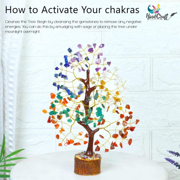 HindCraft Chakra Tree, Crystal Tree for Positive Energy - Crystals & Healing Stones - Feng Shui Seven Chakra Tree of Life Decor - Home Decorations for Living Room, 7 Chakra Tree, 200 Beads, 8-10" - Image 5