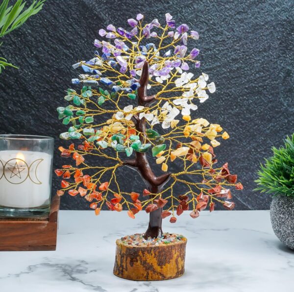 HindCraft Chakra Tree, Crystal Tree for Positive Energy - Crystals & Healing Stones - Feng Shui Seven Chakra Tree of Life Decor - Home Decorations for Living Room, 7 Chakra Tree, 200 Beads, 8-10" - Image 2