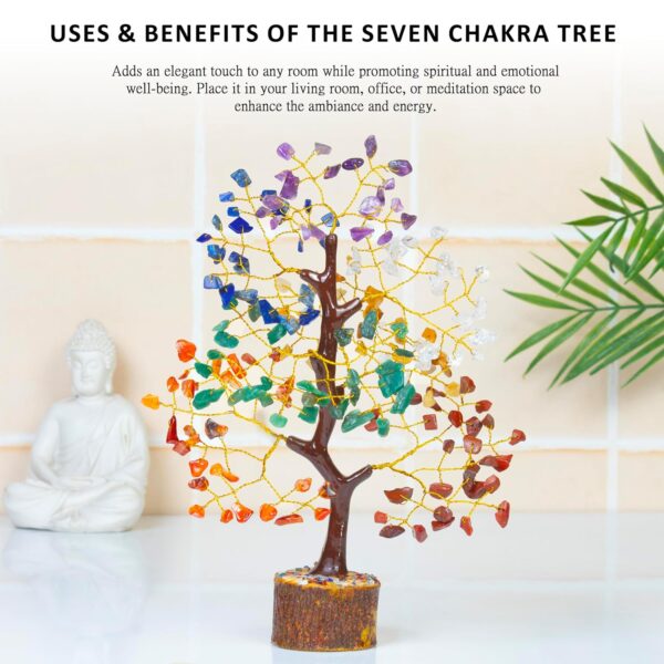 HindCraft Chakra Tree, Crystal Tree for Positive Energy - Crystals & Healing Stones - Feng Shui Seven Chakra Tree of Life Decor - Home Decorations for Living Room, 7 Chakra Tree, 200 Beads, 8-10" - Image 7