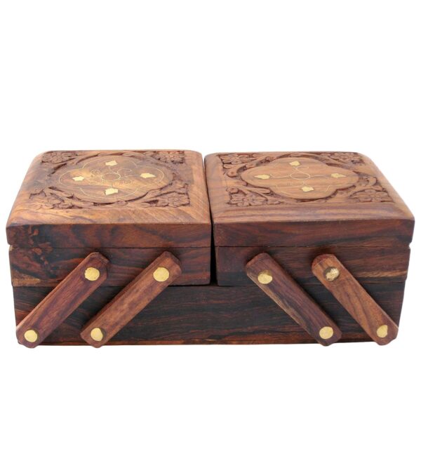 ITOS365 Jewellery Box for Women Wooden Flip Flap Flower Carved Design Handmade Gift, 8 inches - Image 2