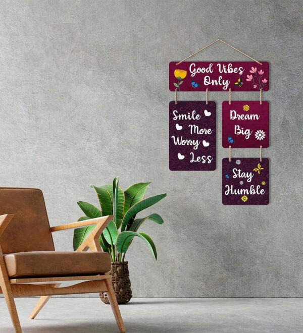 Art Vibes Decorative Wall Art Mdf Wooden Hanger For Living Room | Good Vibes Only | Bedroom | Home Decor | Office | Gift | Quotes Item | Wall Hanging For House Decoration | Wall Art(Wh_6502N) - Image 4