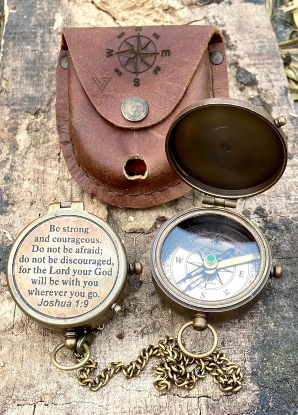 VETERIS Be Strong & Courageous Brass Compass | Engraved Religious Joshua 1:9 Quote Birthday Gift, Baptism Confirmation Gifts idea for Boy Girl Men Women (Be Strong & Courageous) - Image 3