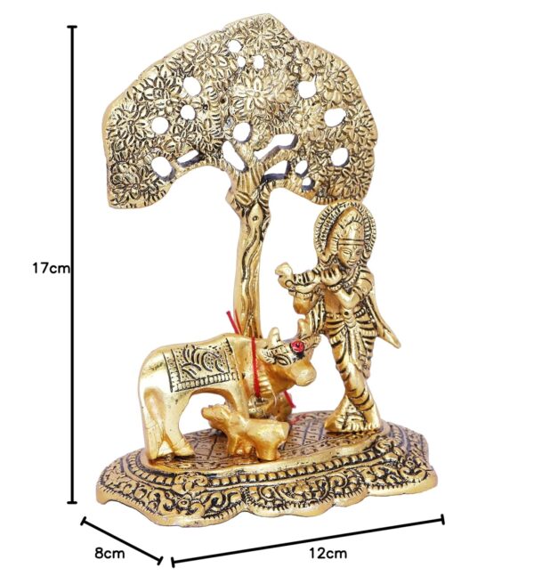 KridayKraft Prince Home Decor & Gifts Metal Krishna With Cow Standing Under Tree Plying Flute (Gold, 12.5X8X16Cm), 1 Piece - Image 10