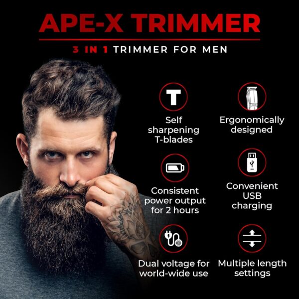 Beardo Ape-X 3-in-1 Multipurpose Trimmer for Men | Grooming Kit :- Trimmer, Shaver, Ear & Nose Trimmer | Stainless Steel self-sharpening blades | USB charge | Gift For Brother | Gift For Friends - Image 4