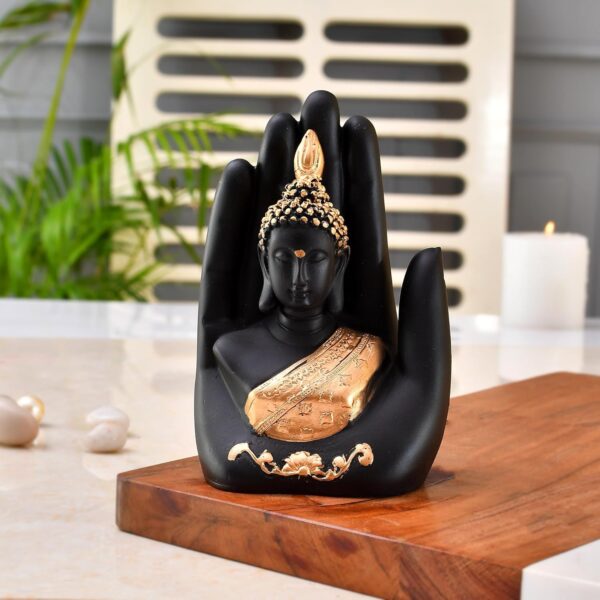 Craftvatika Golden Handcrafted Palm Buddha Idol for Home,Office and Gifts - Palm Buddha Hand Statues for Living Room Mandir Pooja Room Living Room Diwali Decor - Image 7