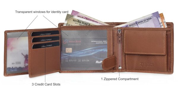 URBAN FOREST Oliver Redwood Leather Wallet, Black Keychain & Pen Combo Gift Set for Men - Image 6