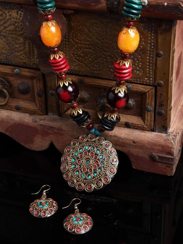 Shining Diva Fashion Latest Stylish Traditional Tibetan Pendant Necklace Jewellery Set for Women - Image 4