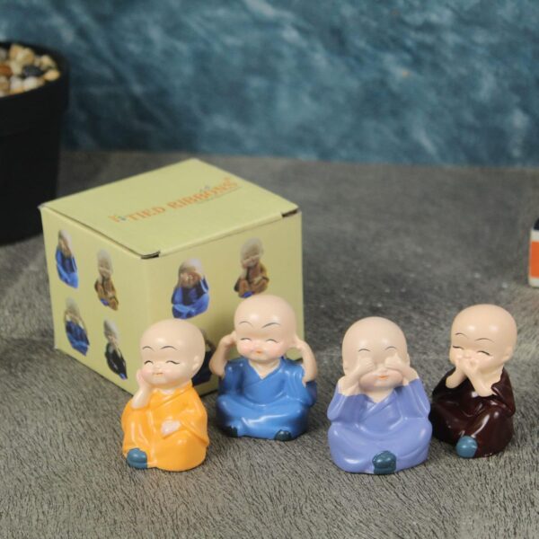 TIED RIBBONS Resin Buddha Monk Statues, Small, Multicolour, Set of 4 - Image 4