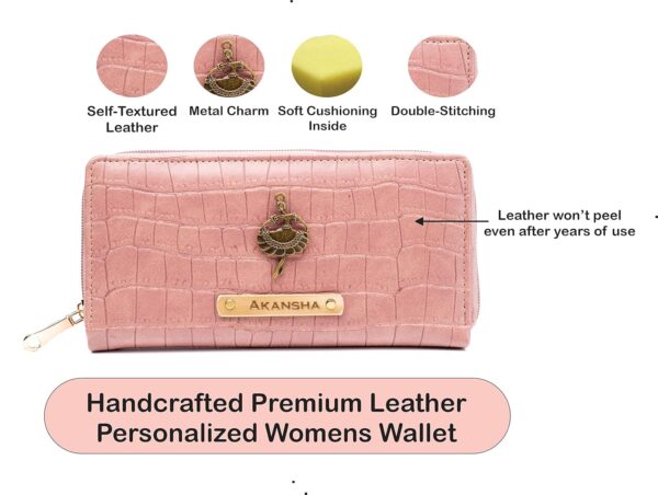 AICA Personalized Name & Charm Self -Textured Leather Customized Womens Wallet Purse (NudePink) |Birthday Anniversary Gift for Women Wife Girlfriend Girl - Image 5