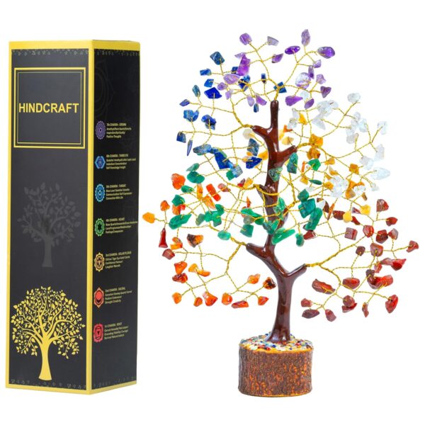 HindCraft Chakra Tree, Crystal Tree for Positive Energy - Crystals & Healing Stones - Feng Shui Seven Chakra Tree of Life Decor - Home Decorations for Living Room, 7 Chakra Tree, 200 Beads, 8-10" - Image 3