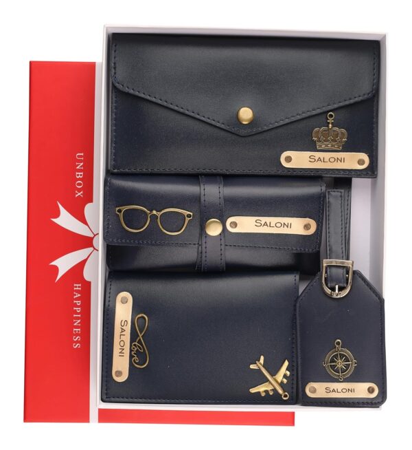 AICA Personalized Name & Charm Leather Wallet Women’s Combo Giftset (Navy Blue) | Birthday Anniversary Wedding Gifts for Women - Image 3
