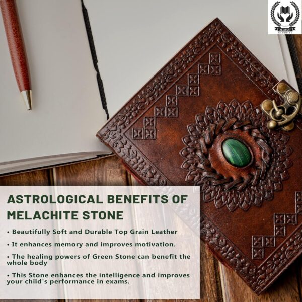 ALCRAFT Real Leather Green Stone Brown Embossed Handmade Diary with Metal Lock -Size of (H) 6*(L) 4.5 Brown - Image 4