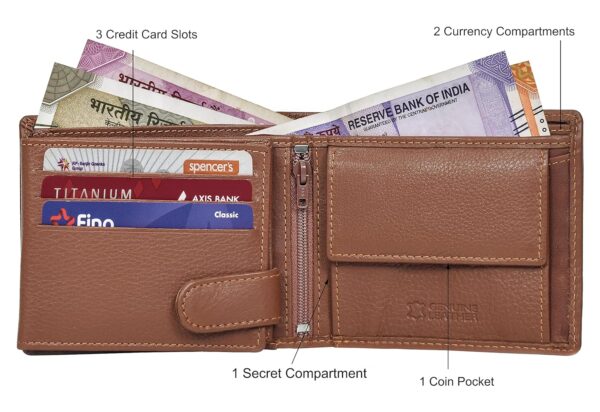 URBAN FOREST Oliver Redwood Leather Wallet, Black Keychain & Pen Combo Gift Set for Men - Image 5