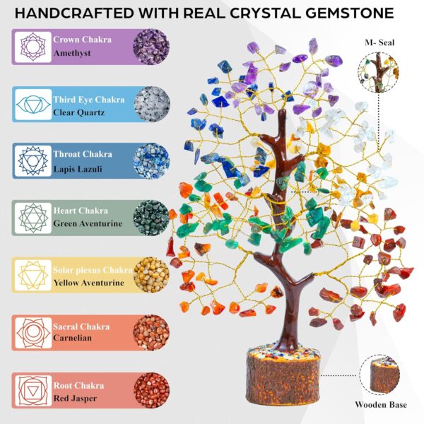 HindCraft Chakra Tree, Crystal Tree for Positive Energy - Crystals & Healing Stones - Feng Shui Seven Chakra Tree of Life Decor - Home Decorations for Living Room, 7 Chakra Tree, 200 Beads, 8-10" - Image 6