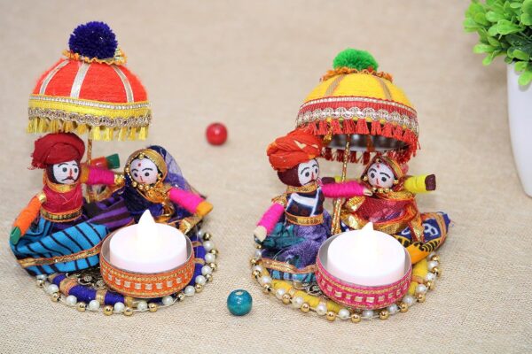 JH Gallery Recycled Material Rajasthani Raja Rani Puppet | Dolls Decorative Tealight Candle Holder | Diwali Decoration Items for Home Decor | Tea Light Candle Holder(Pack of 2) - Image 8
