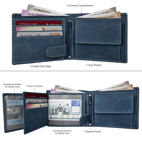 URBAN FOREST Zylo Vintage Blue Leather Wallet + Keychain + Pen Combo Gift Set for Men - Image 4