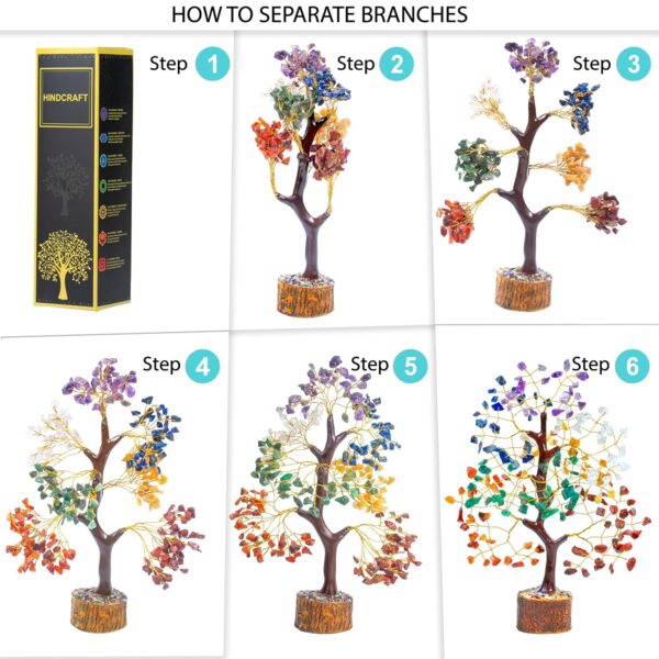 HindCraft Chakra Tree, Crystal Tree for Positive Energy - Crystals & Healing Stones - Feng Shui Seven Chakra Tree of Life Decor - Home Decorations for Living Room, 7 Chakra Tree, 200 Beads, 8-10" - Image 8