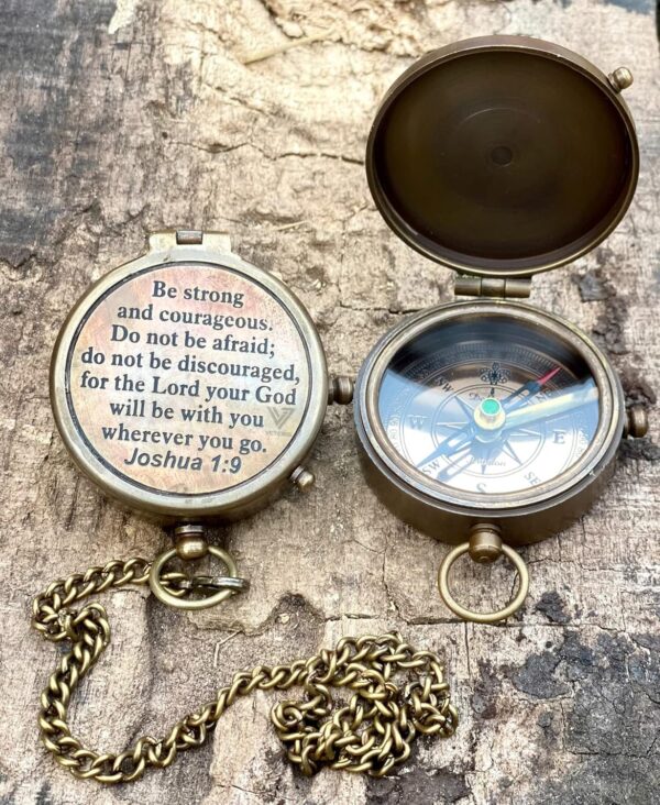 VETERIS Be Strong & Courageous Brass Compass | Engraved Religious Joshua 1:9 Quote Birthday Gift, Baptism Confirmation Gifts idea for Boy Girl Men Women (Be Strong & Courageous) - Image 5